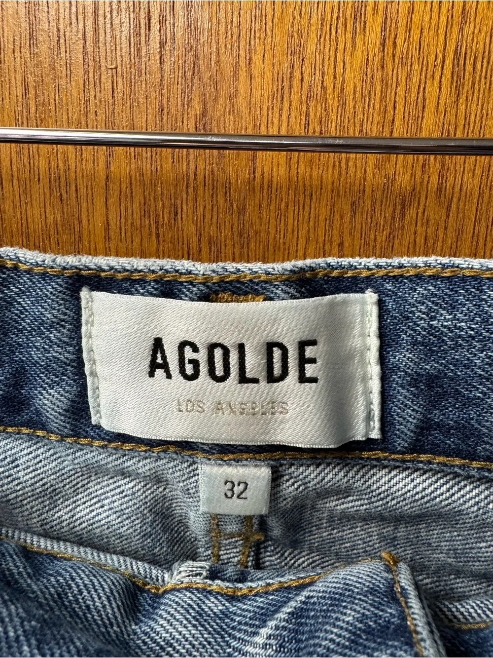 AGOLDE Parker Long Cutoff Denim Jeans Jorts Skywave Medium Blue Wash 32 $148